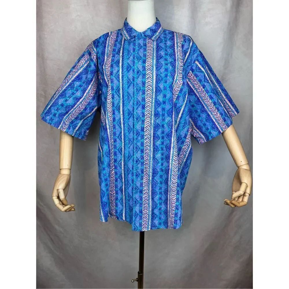 Vintage Men’s Button Up Tribal Aztec Wax Fabric Fastbreakers XL Western